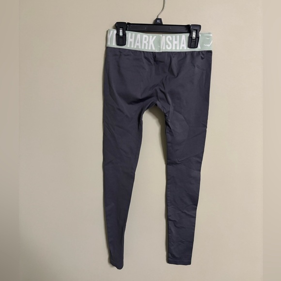 Gymshark Fit Leggings Gray Green Waistband Lettering Women’s Size XS Athletic - Picture 2 of 6